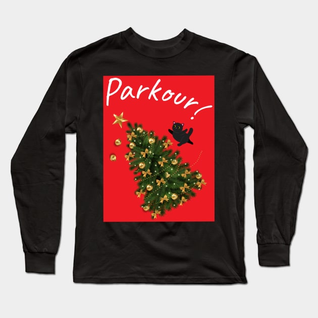 Christmas Cat Parkour Long Sleeve T-Shirt by MartianGeneral
